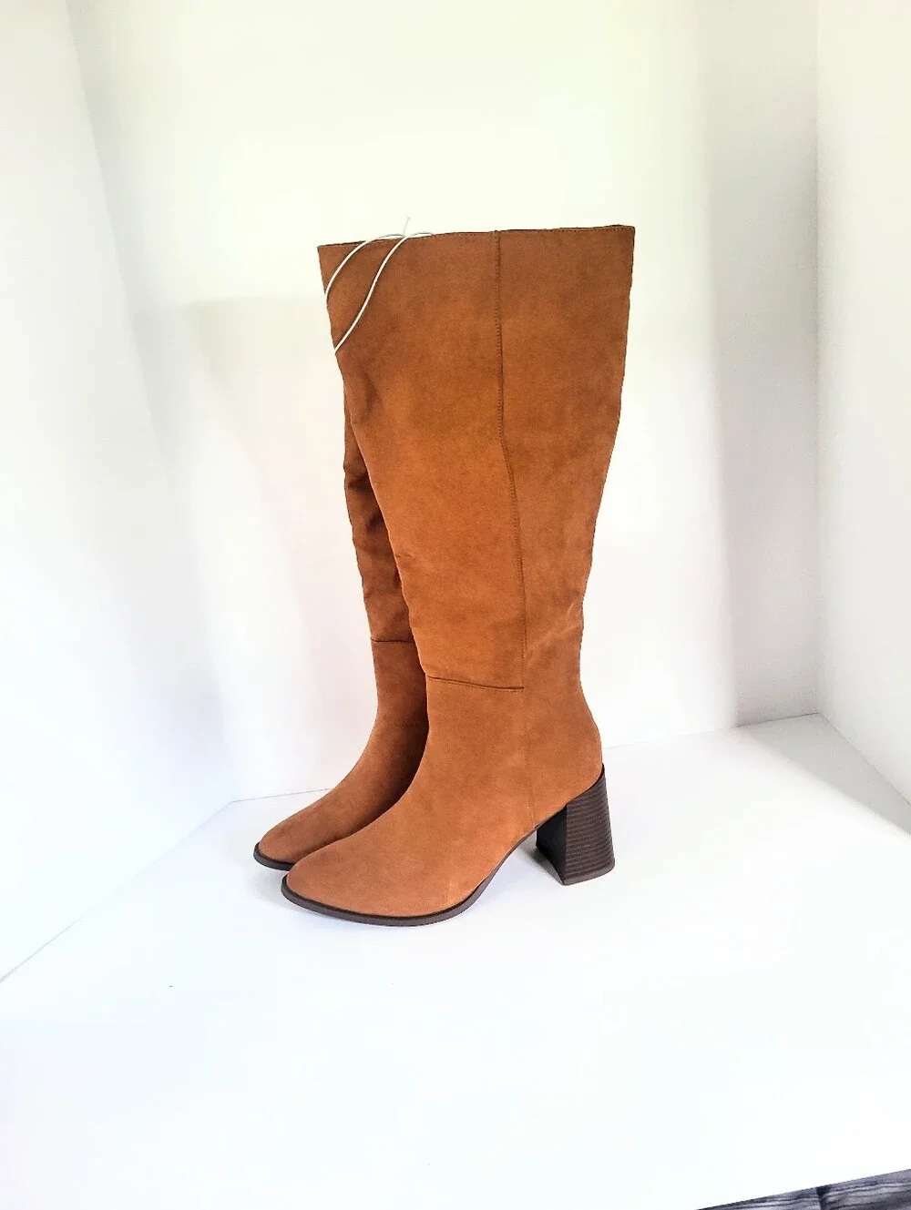 NWT A New Day Camel Brown Vegan Suede Knee High Chunky Heel Boots Size 9